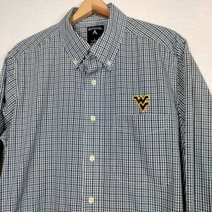 WVU Mountaineers Shirt Men L Button Down Blue Gingham West Virginia University